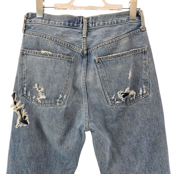 Agolde 90's Jeans Womens 27 High Rise Straight Leg Crop Distressed Busted Knee - Picture 4 of 14